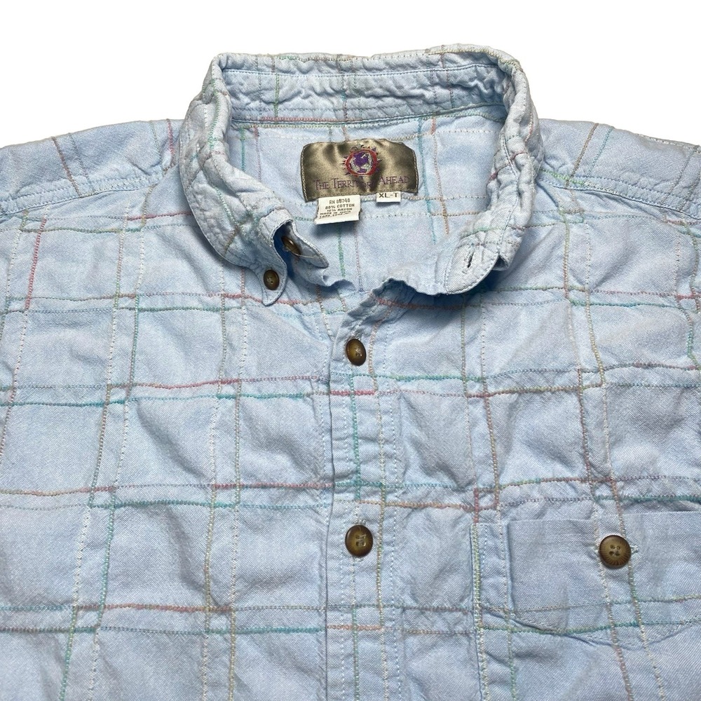 Territory Ahead Shirt XLT Tall Mens Light Blue Pastel Exposed Seam Check